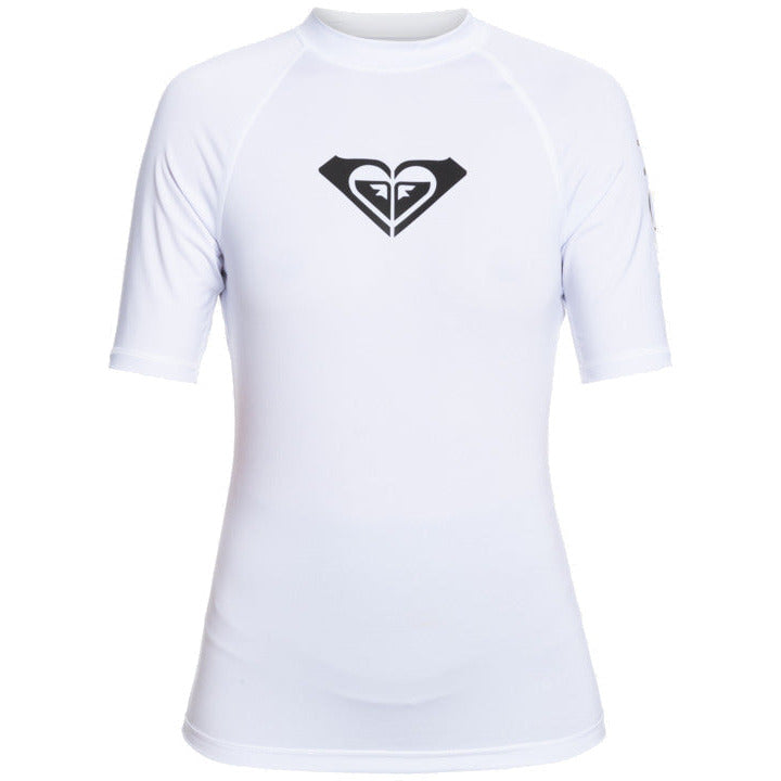 ROXY WHOLE HEARTED SHORT SLEEVE UPF 50 RASH GUARD T-SHIRT - BRIGHT WHITE