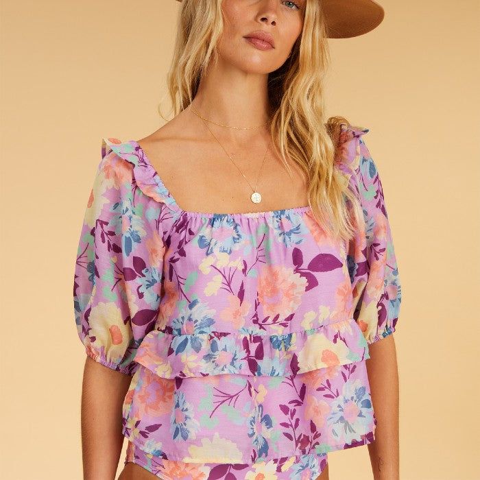 BILLABONG X THE SALTY BLONDE SWEETEST EVER CROP BLOUSE - LOVIN LILAC