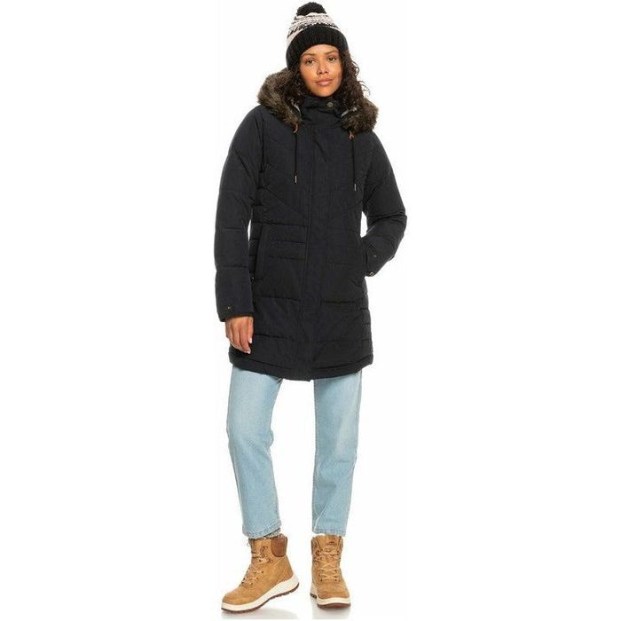 ROXY ELLIE LONGLINE ISOLIERTE WINTERJACKE MIT KAPUZE – ECHTES SCHWARZ