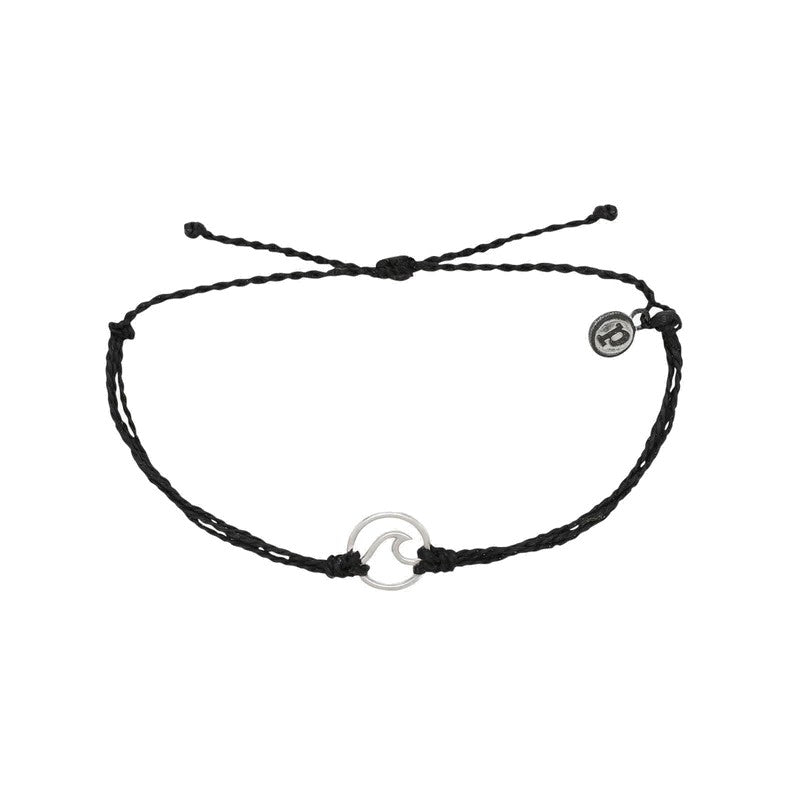 PURA VIDA SILVER WAVE CHARM BRACELET - BLACK