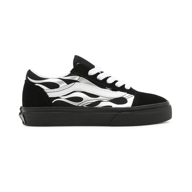 VANS METALLIC FLAME OLD SKOOL CHILDREN'S SHOES (KIDS 4-8 YEARS) - BLACK/SILVER