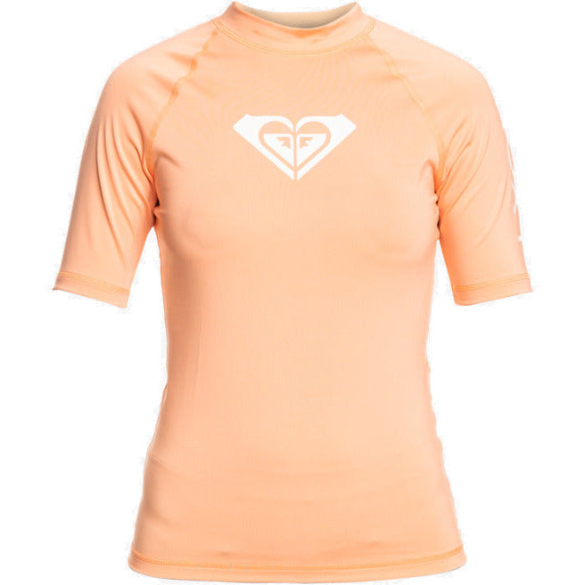 ROXY WHOLE HEARTED SHORT SLEEVE UPF 50 RASH GUARD T-SHIRT - PAPAYA PUNCH