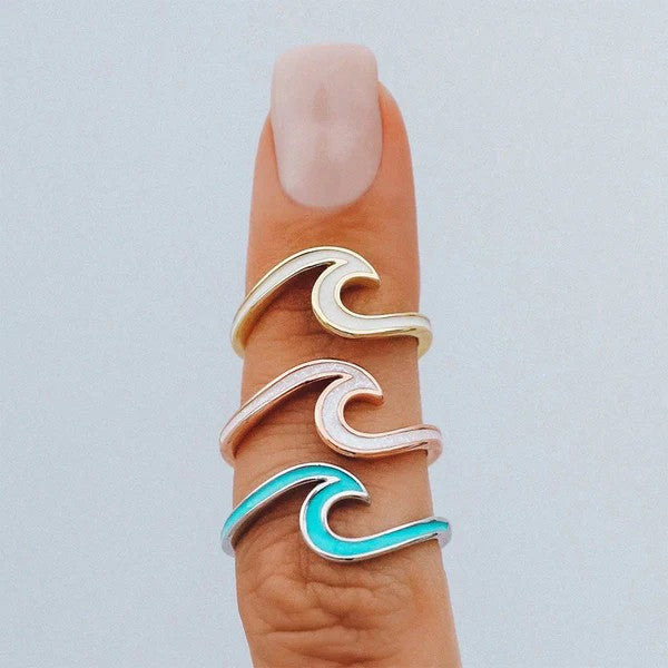 PURA VIDA ENAMELED WAVE RING - ROSE GOLD