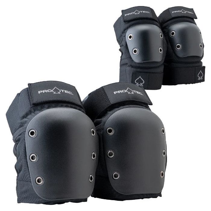 PRO-TEC STREET KNEE/ELBOW PAD SET OPEN BACK PROTECTION SET - BLACK