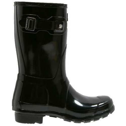 HUNTER ORIGINAL KURZE GLÄNZENDE WELLINGTON-REGENSTIEFEL FÜR DAMEN – SCHWARZ